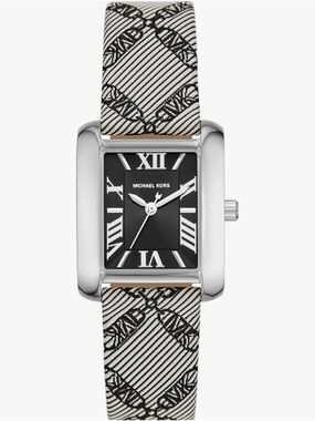 Michael Kors Black Dial Silver Case Logo-Pattern / Black Empire Jacquard Strap